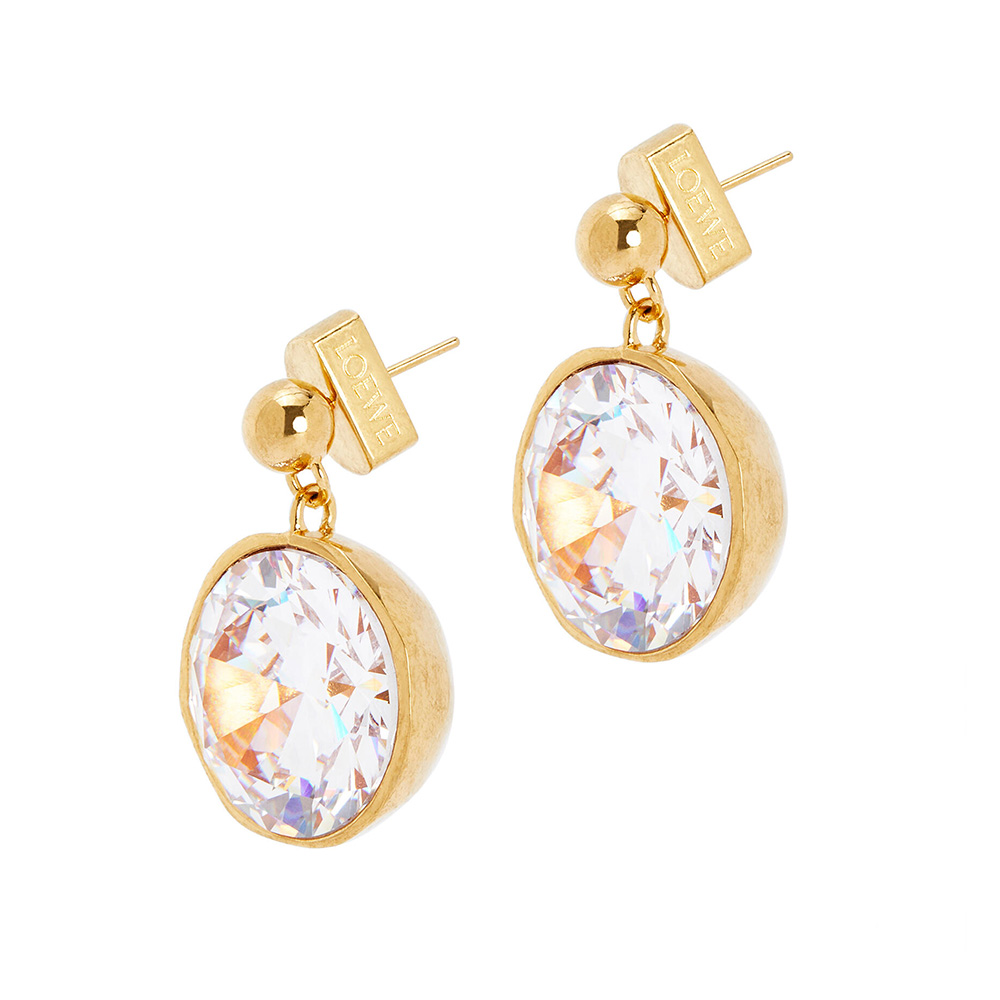 Close-up side view of Loewe Women Sphere Earrings in Crystal and Metal
