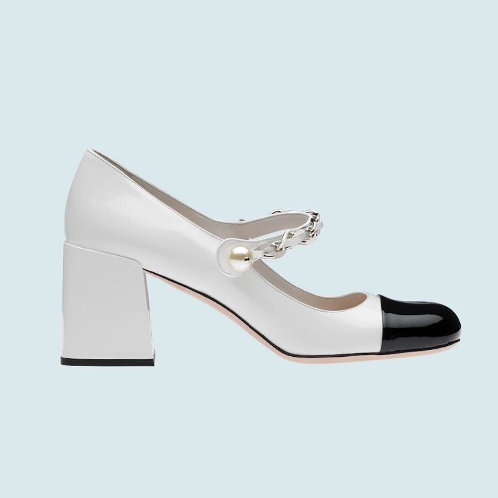 Side view of Miu Miu Women Patent Leather Pumps in 65 mm Heel-White