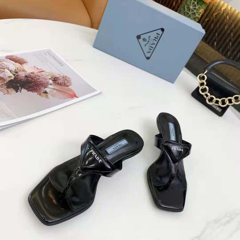 Prada Women Brushed Leather High-heeled Thong Sandals - image 4