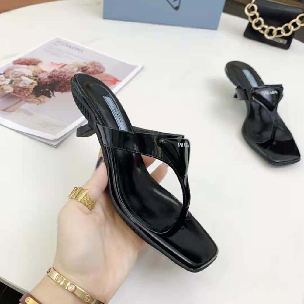 Prada Women Brushed Leather High-heeled Thong Sandals - image 5