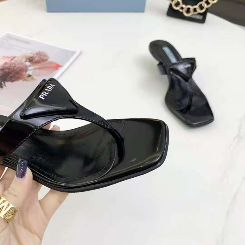 Prada Women Brushed Leather High-heeled Thong Sandals - image 6