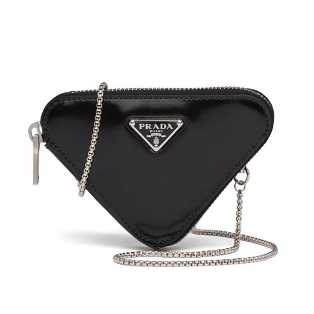 Front view of Prada Women Brushed Leather Mini-Pouch showing black leather