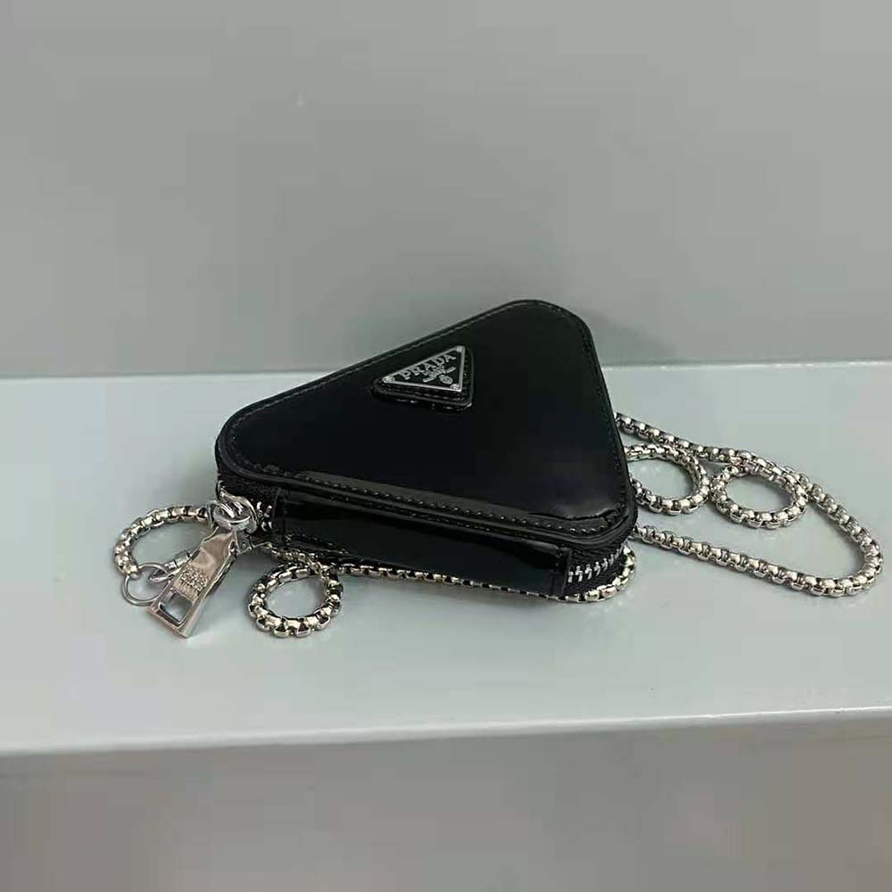 Side angle featuring silver-tone hardware on Prada Women Mini-Pouch