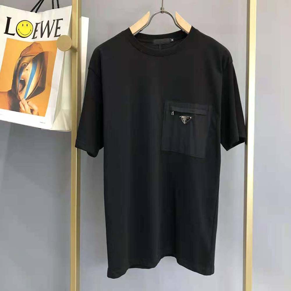 Close-up of black nylon pocket detail on Prada Men Cotton T-shirt
