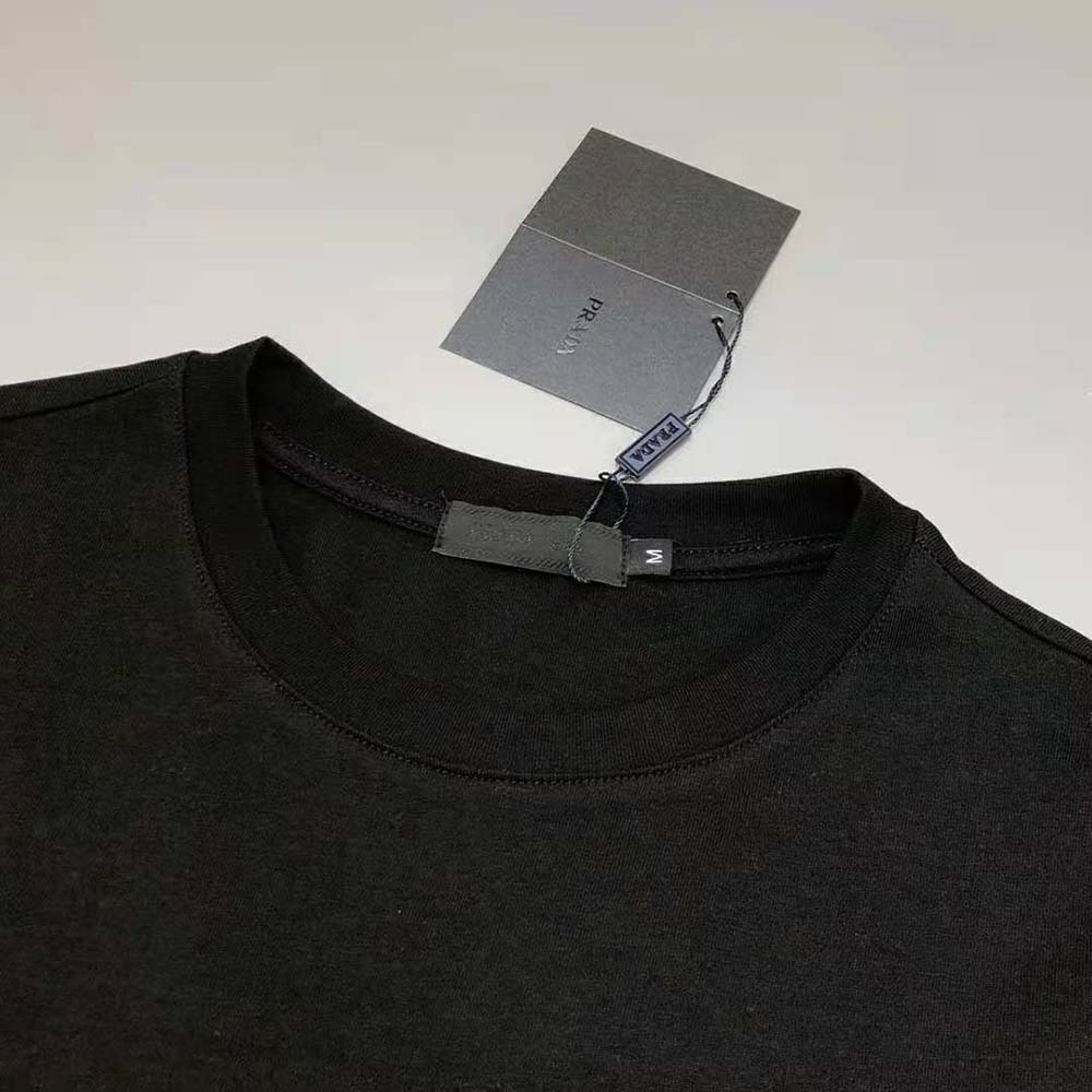 Prada Men Cotton T-shirt with Nylon Pocket-Black - image 7