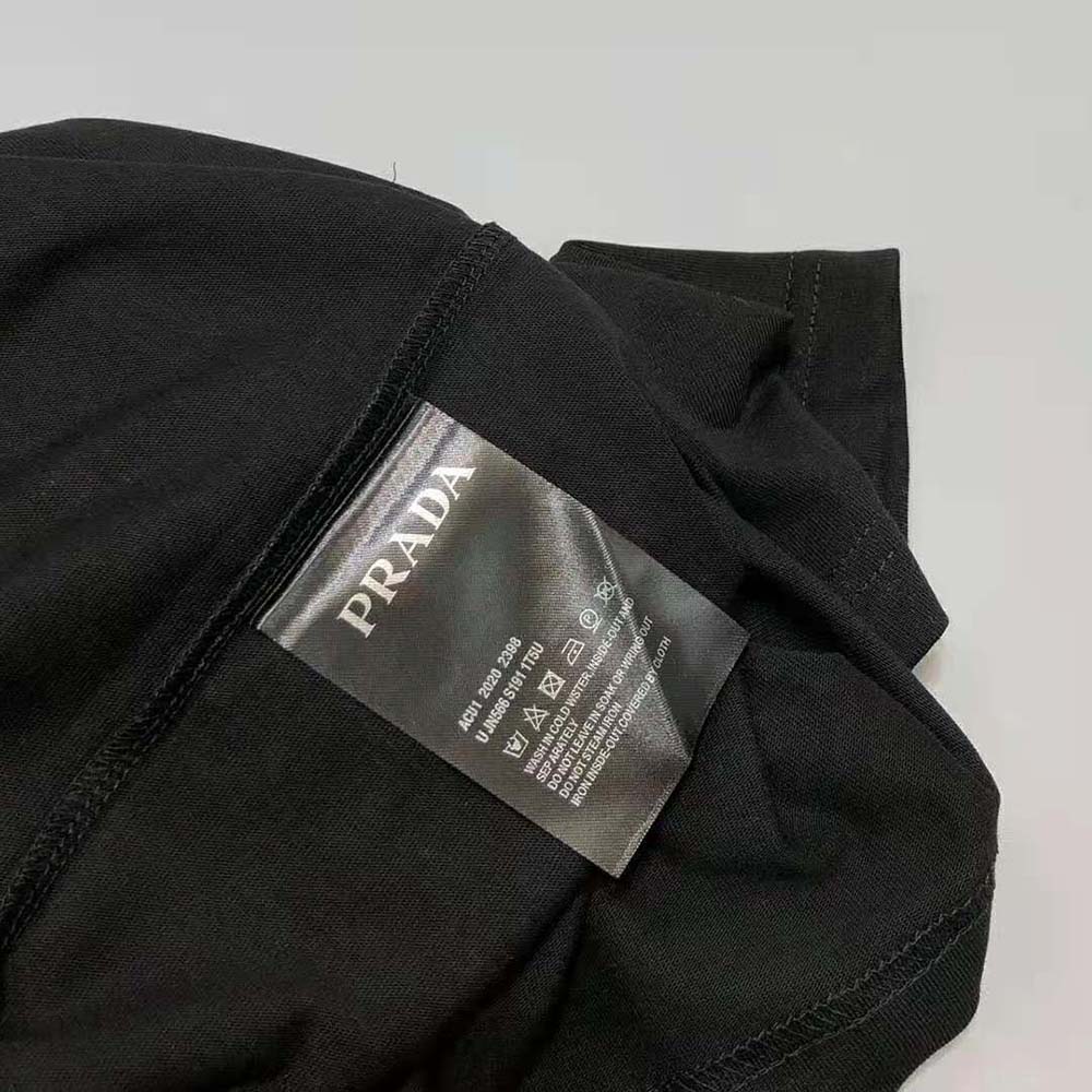 Prada Men Cotton T-shirt with Nylon Pocket-Black - image 8