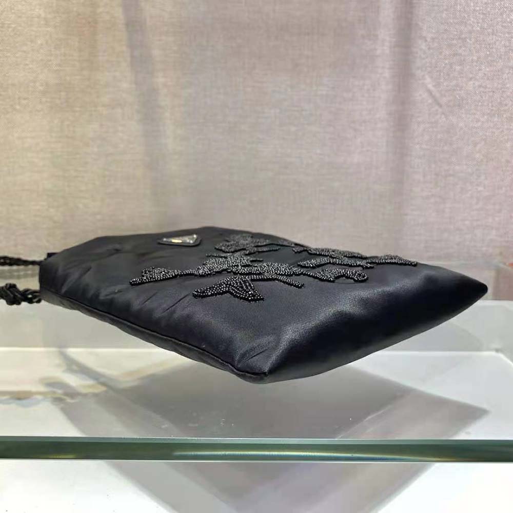 Prada Women Embroidered Nylon Handbag-Black - image 6