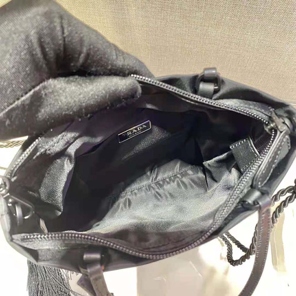 Prada Women Embroidered Nylon Handbag-Black - image 7