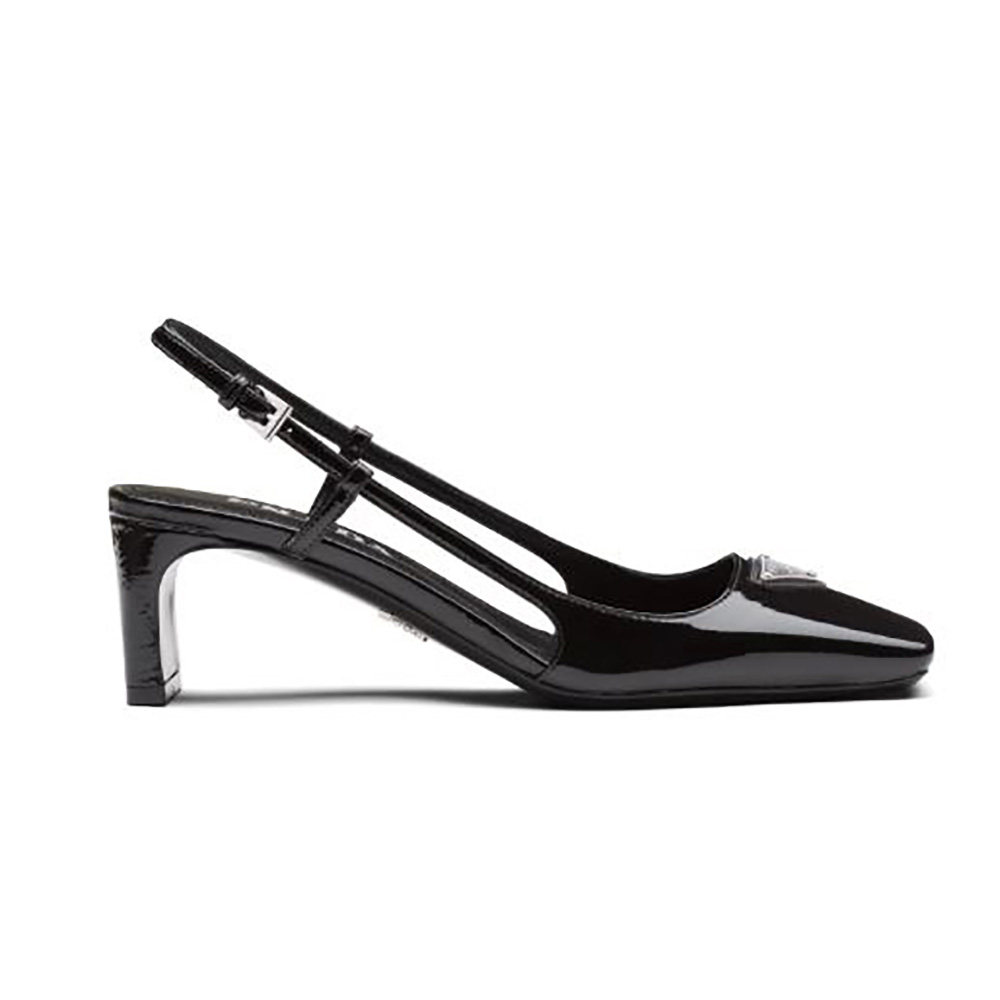 Side view of Prada Women Naplak Leather Slingbacks in 55 mm Heel-Black