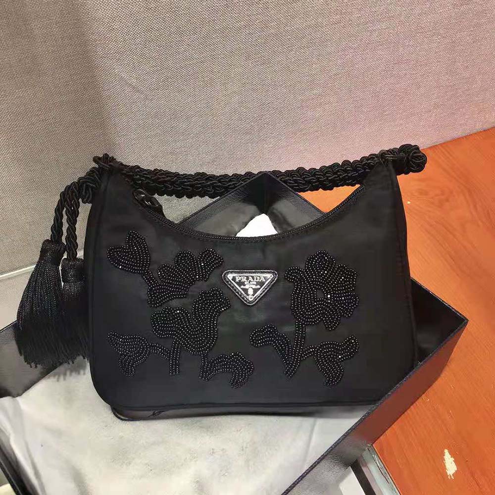Prada Women Nylon Bag with Embroidery-Black - image 5