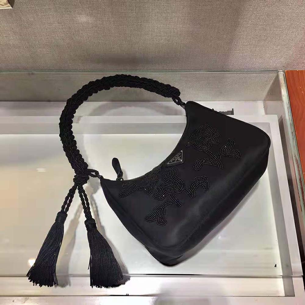 Prada Women Nylon Bag with Embroidery-Black - image 6