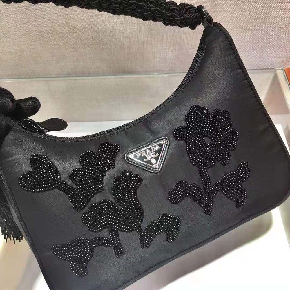 Prada Women Nylon Bag with Embroidery-Black - image 8