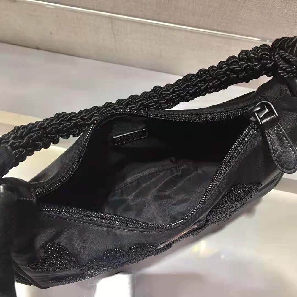 Prada Women Nylon Bag with Embroidery-Black - image 9