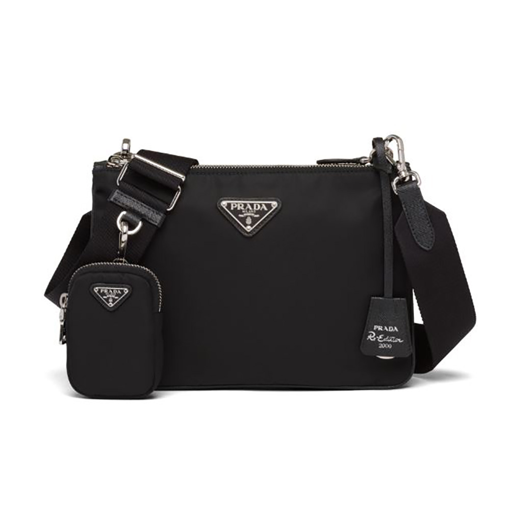 Front view of Prada Women Nylon Re-Edition 2000 Shoulder Bag-Black