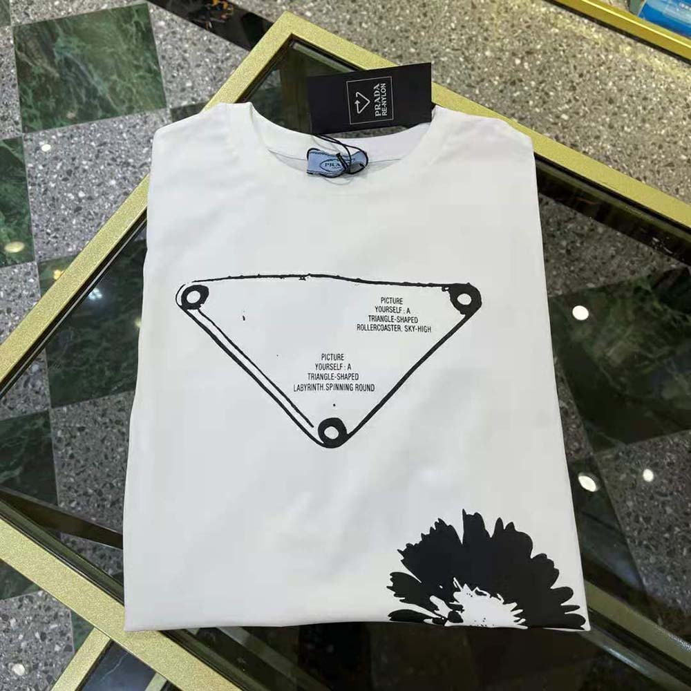 Prada Women Oversized Printed Jersey T-shirt-White - image 4
