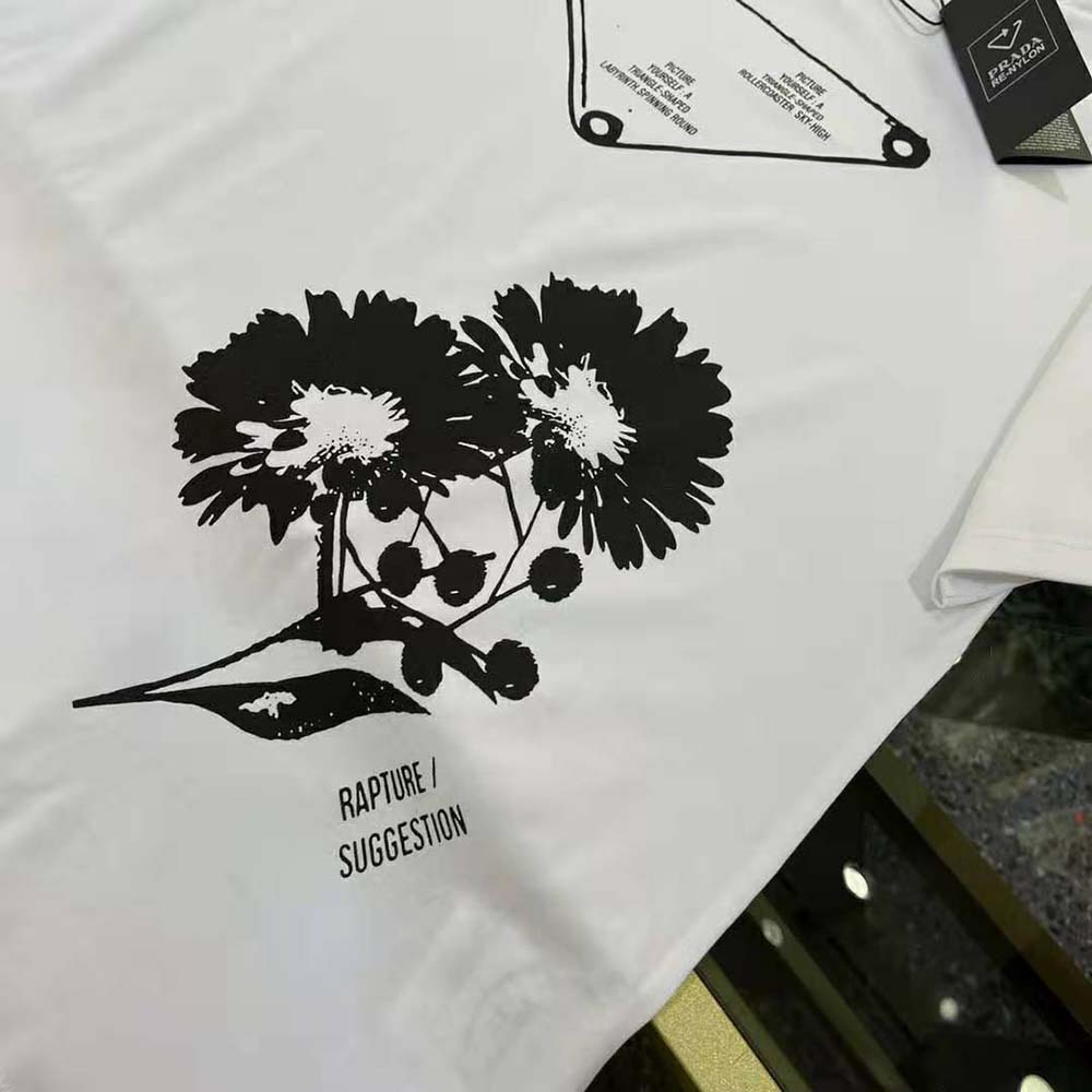 Prada Women Oversized Printed Jersey T-shirt-White - image 6