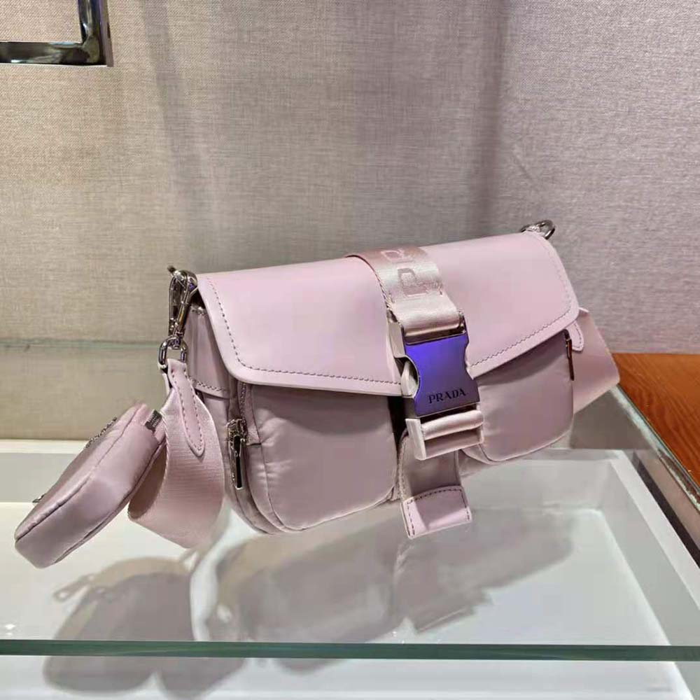 Prada Women Pocket Nylon and Brushed Leather Bag-Pink - image 5