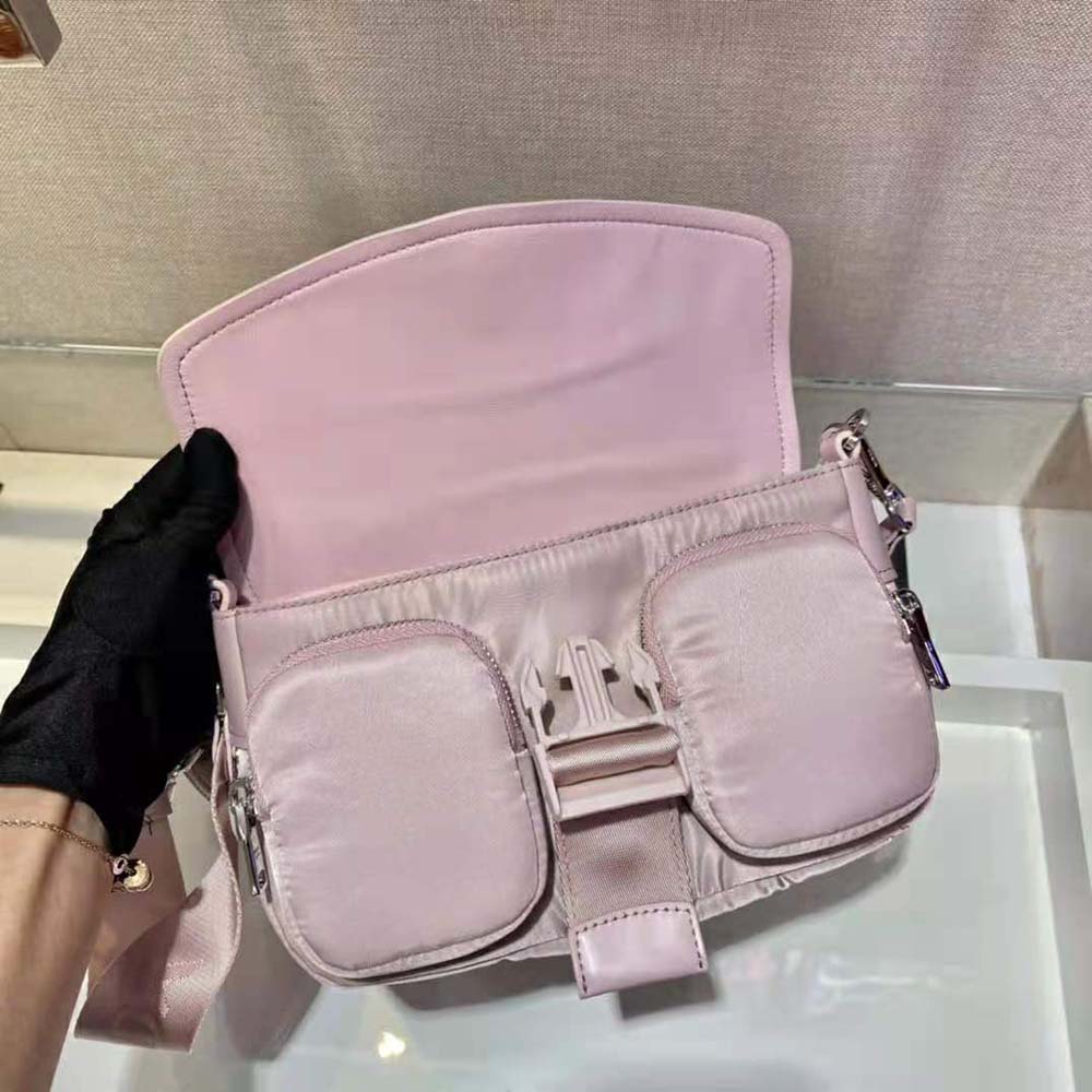 Prada Women Pocket Nylon and Brushed Leather Bag-Pink - image 6