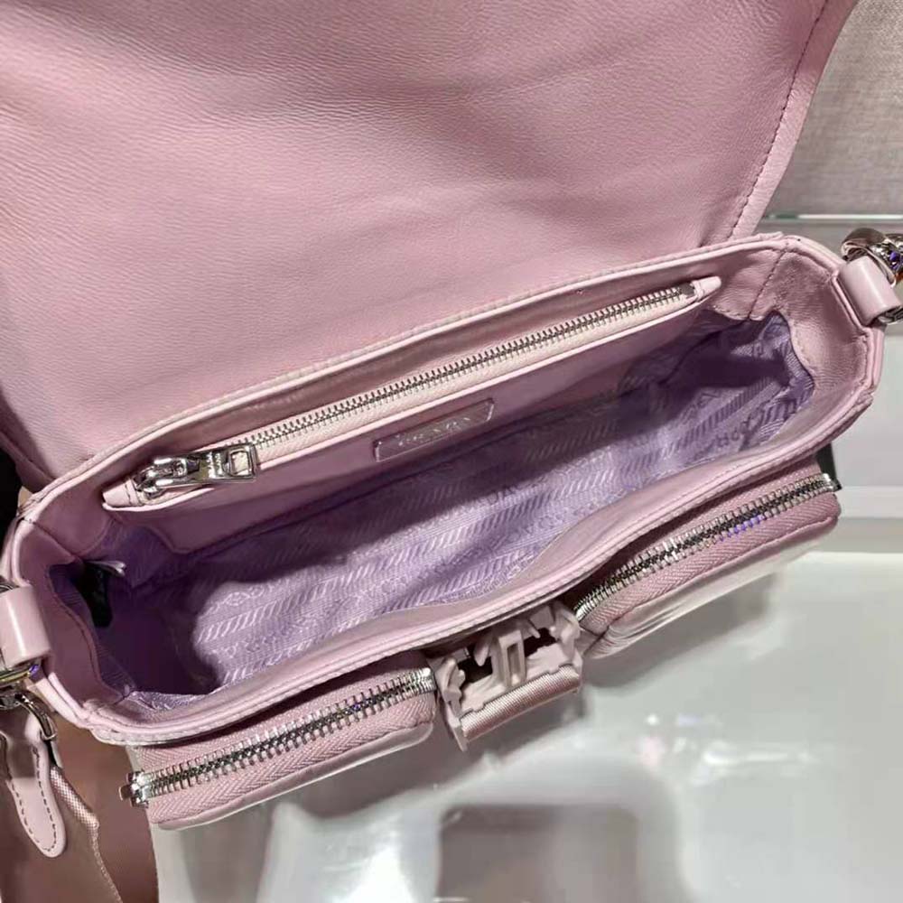 Prada Women Pocket Nylon and Brushed Leather Bag-Pink - image 8