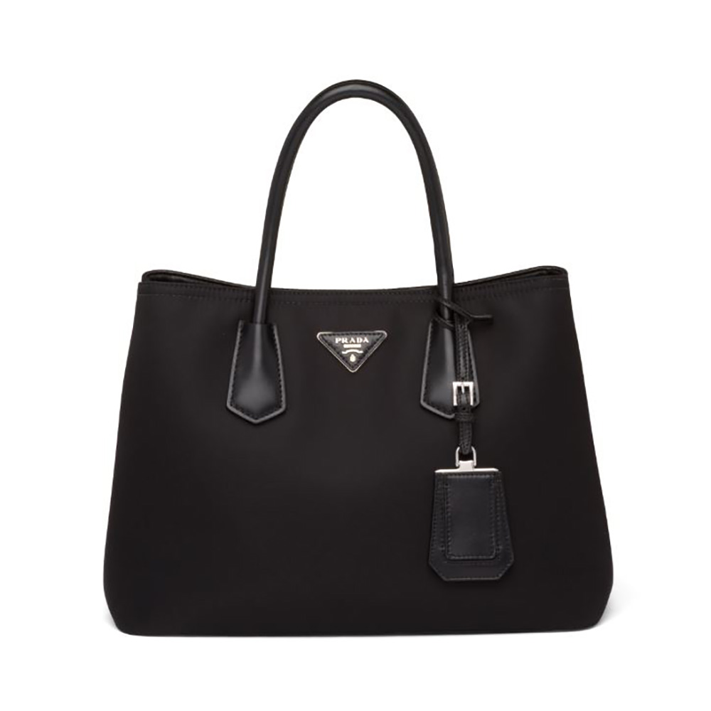 Front view of Prada Women Prada Double nylon and Saffiano Leather Bag-Black