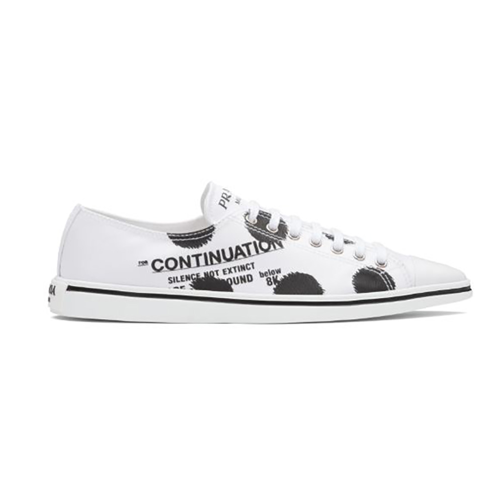 Side view of Prada Women Printed Cotton Gabardine Sneakers-White