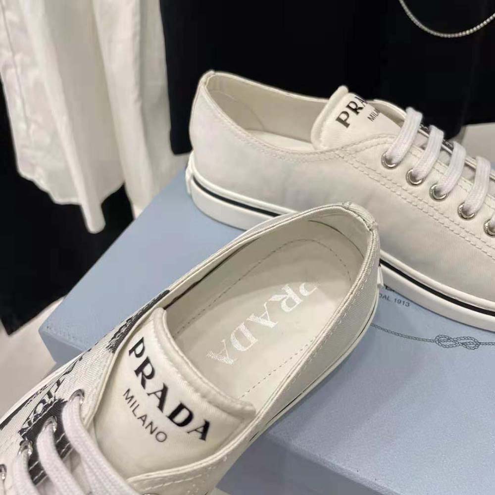 Prada Women Printed Cotton Gabardine Sneakers-White - image 10