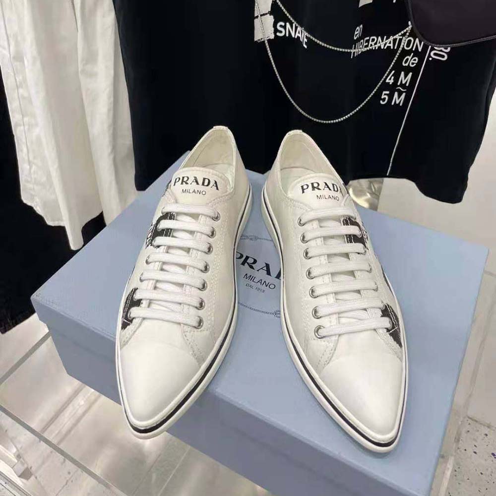 Prada Women Printed Cotton Gabardine Sneakers-White - image 4