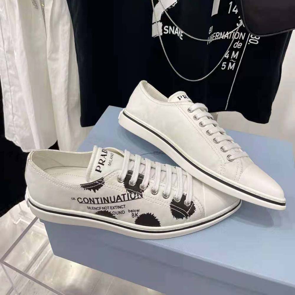Prada Women Printed Cotton Gabardine Sneakers-White - image 5