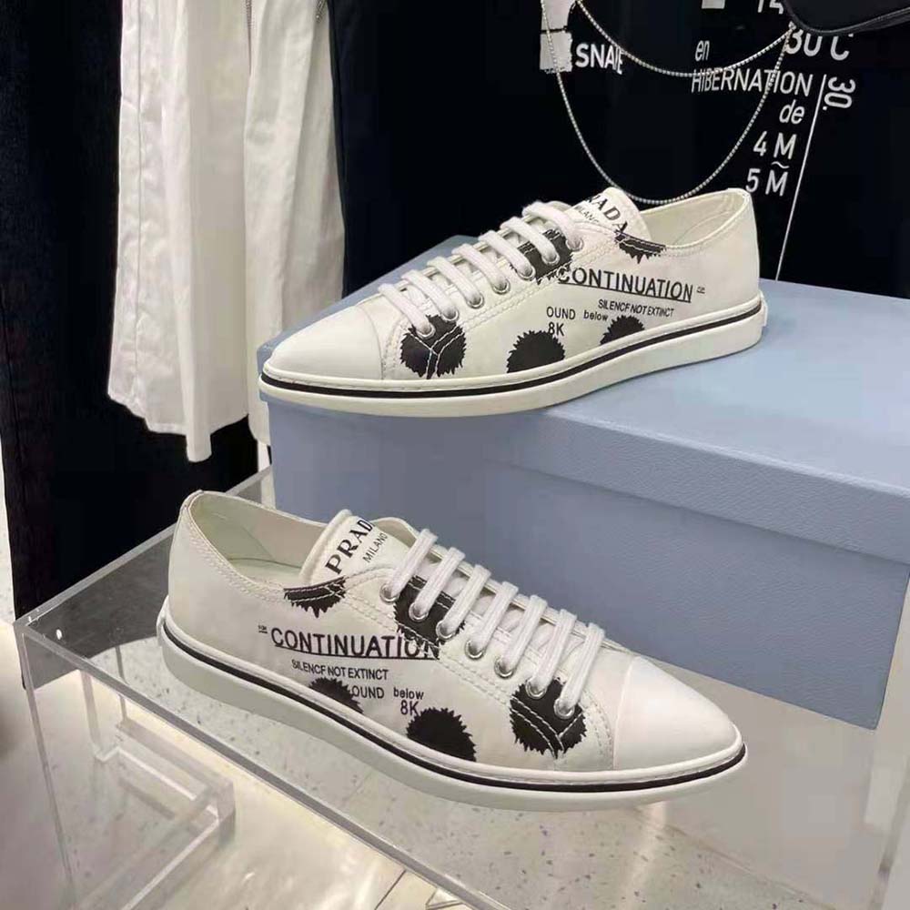 Prada Women Printed Cotton Gabardine Sneakers-White - image 6