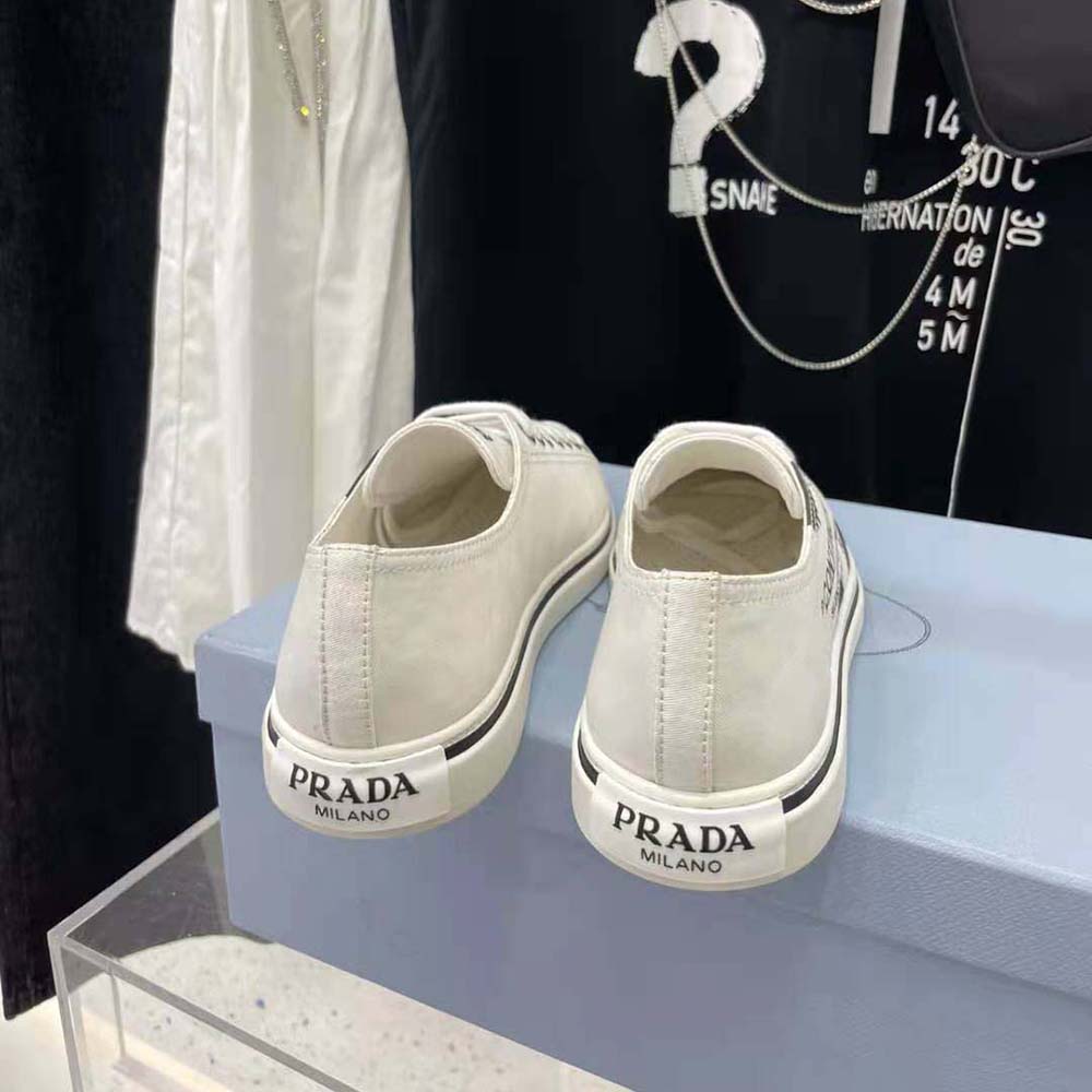 Prada Women Printed Cotton Gabardine Sneakers-White - image 8