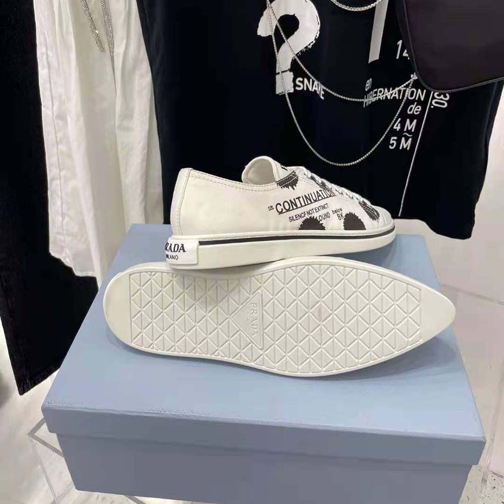 Prada Women Printed Cotton Gabardine Sneakers-White - image 9