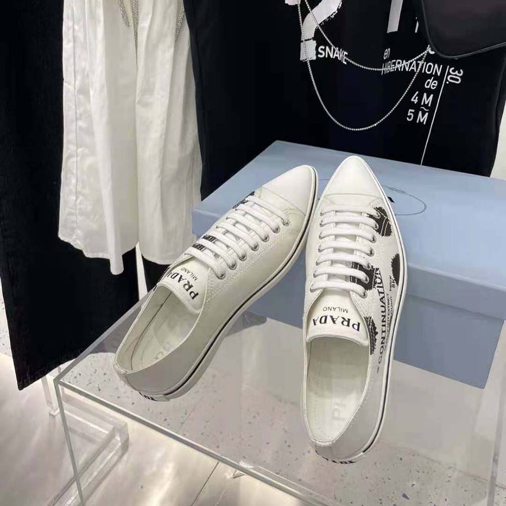 Prada Women Printed Cotton Gabardine Sneakers-White - image 7