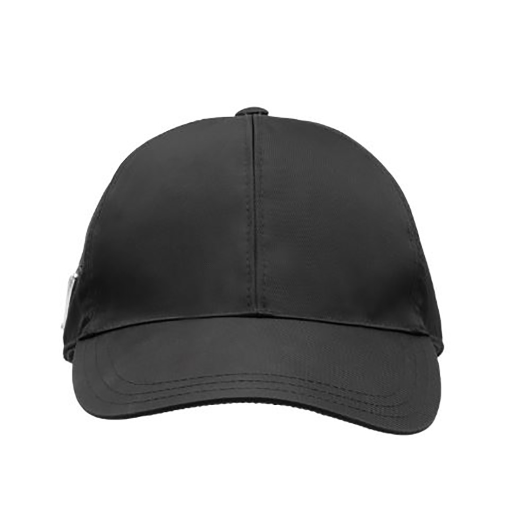 Front view of Prada Women Re-Nylon Baseball Cap-Black showing logo detail