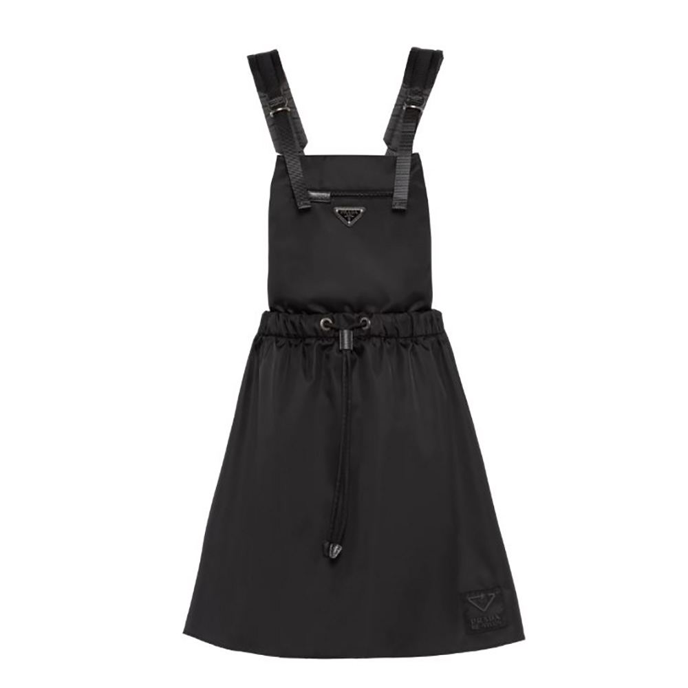 Front view of Prada Women Re-Nylon Gabardine Pinafore Dress-Black