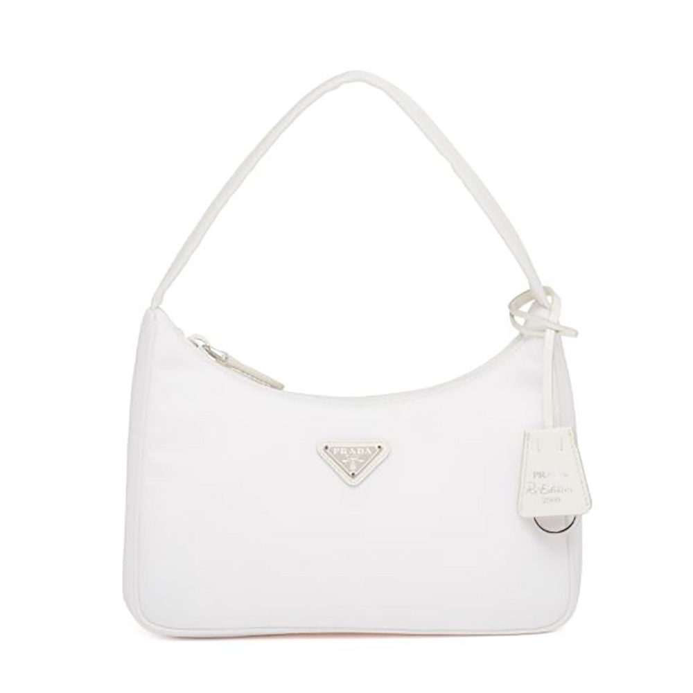 Front view of Prada Women Re-Nylon Re-Edition 2000 Mini-Bag-White highlighting logo
