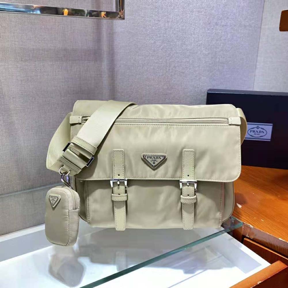 Close-up of gold-tone hardware on Prada Women Re-Nylon Shoulder Bag-Beige