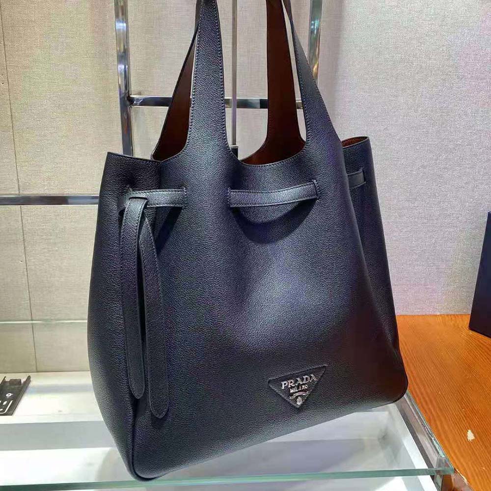Prada Women Soft Leather Tote-Black - image 4