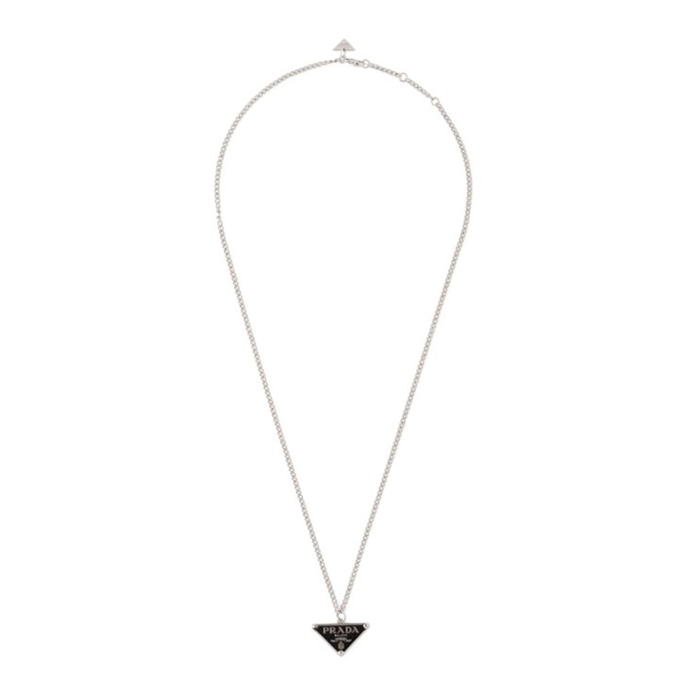 Front view of Prada Women Symbole Necklace-Black showing black enamel details