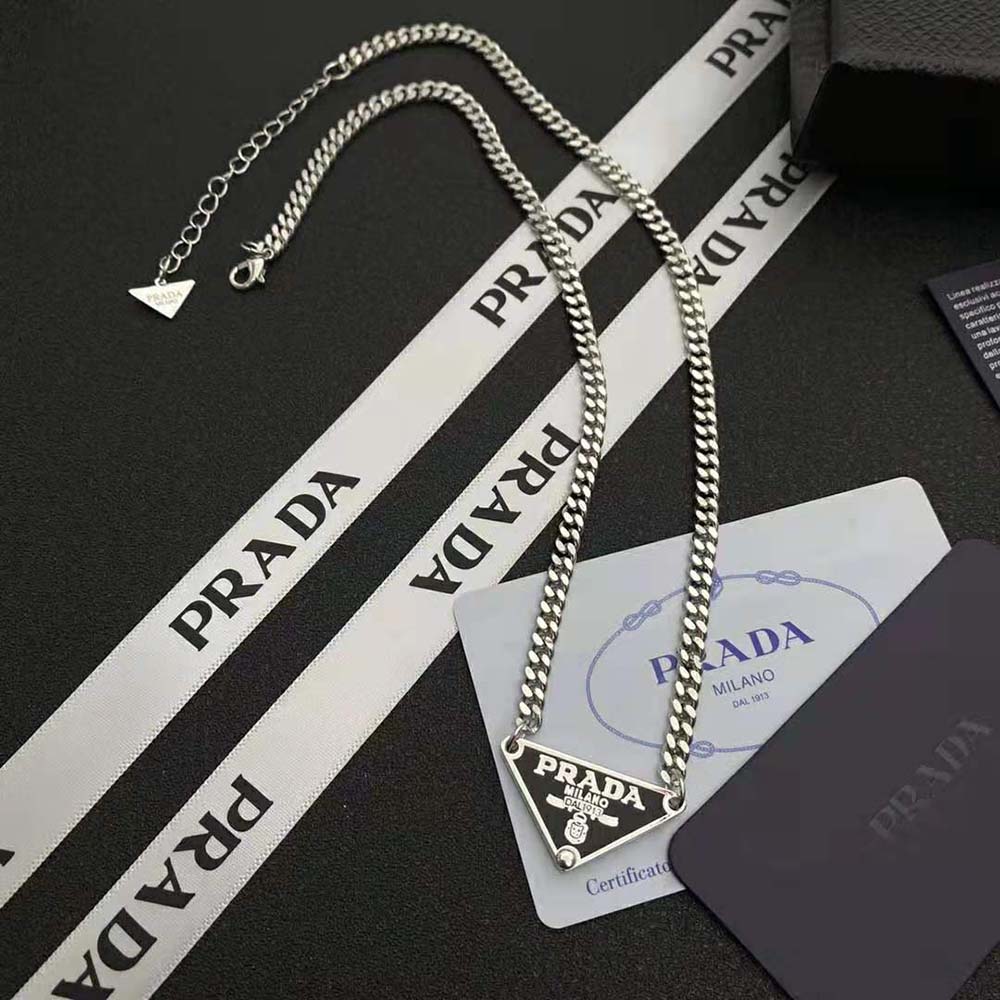 Side angle highlighting chain silhouette of Prada Women Symbole Necklace-Black