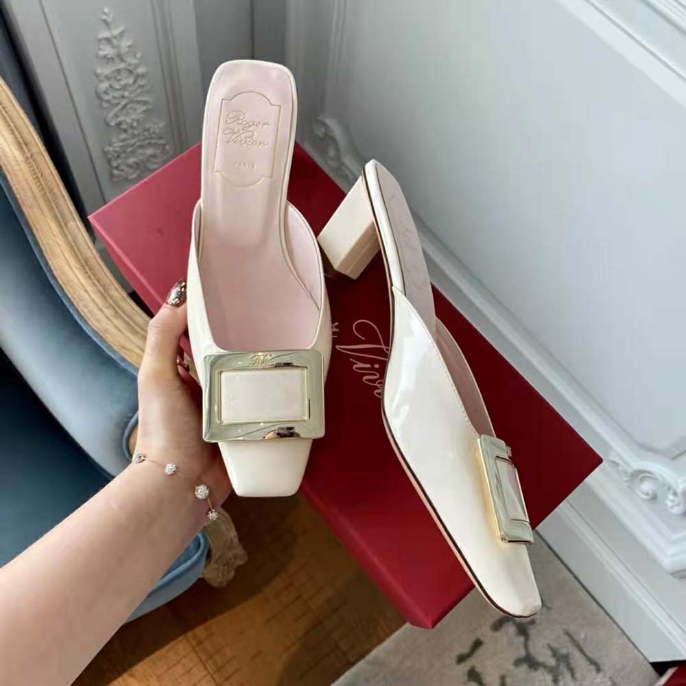 Roger Vivier Belle Vivier Metal Buckle Mules in Patent Leather in 4.5 cm Heel - image 5