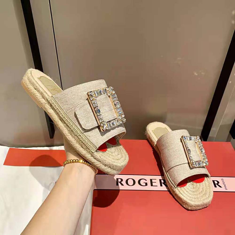 Roger Vivier Strass Buckle Espadrille Mules in Fabrics - image 6