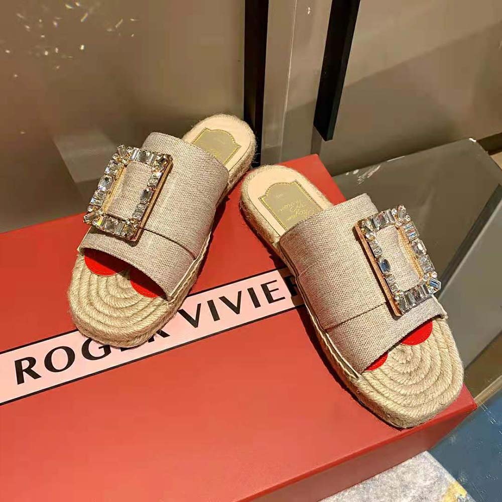 Roger Vivier Strass Buckle Espadrille Mules in Fabrics - image 8