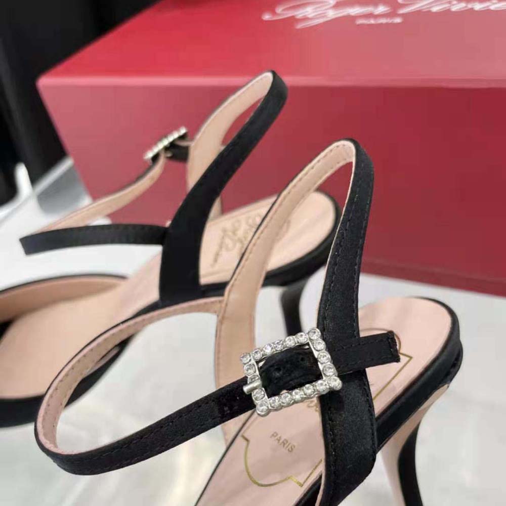 Roger Vivier Women Flower Strass Buckle Sandals in Satin-Black - image 9