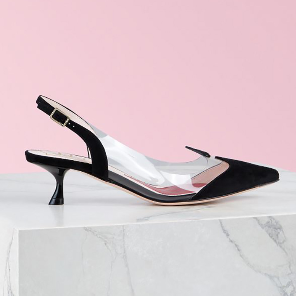 Side view of Roger Vivier Women I Love Vivier Slingback Pumps in PVC-Black