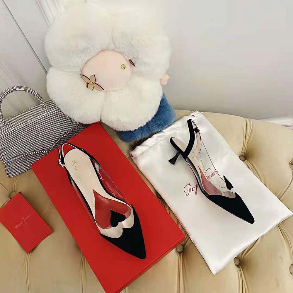 Top angle shows pointed toe and slingback strap on Roger Vivier Women I Love Vivier Pumps