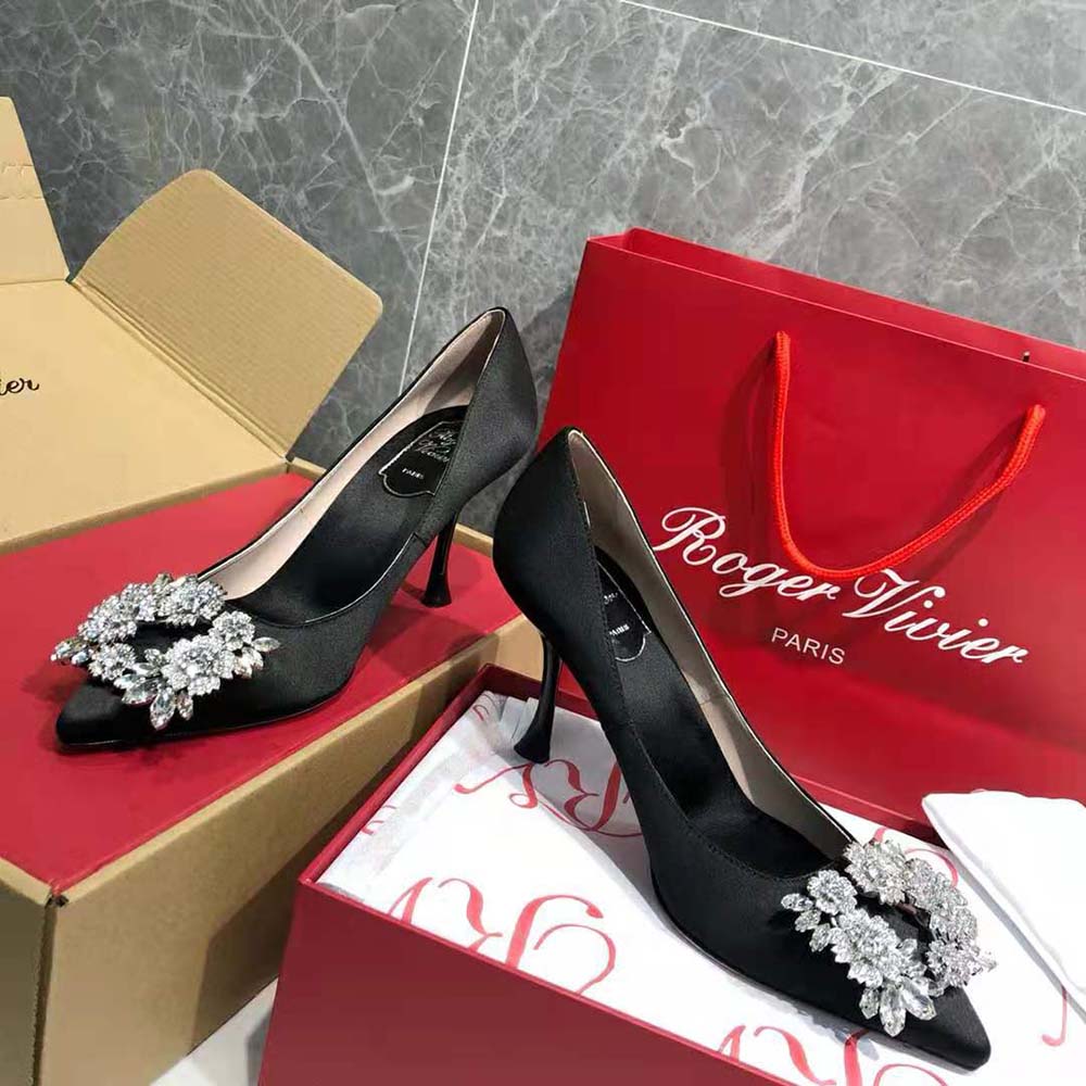 Roger Vivier Women RV Bouquet Strass Buckle Pumps in Satin-Black - image 5