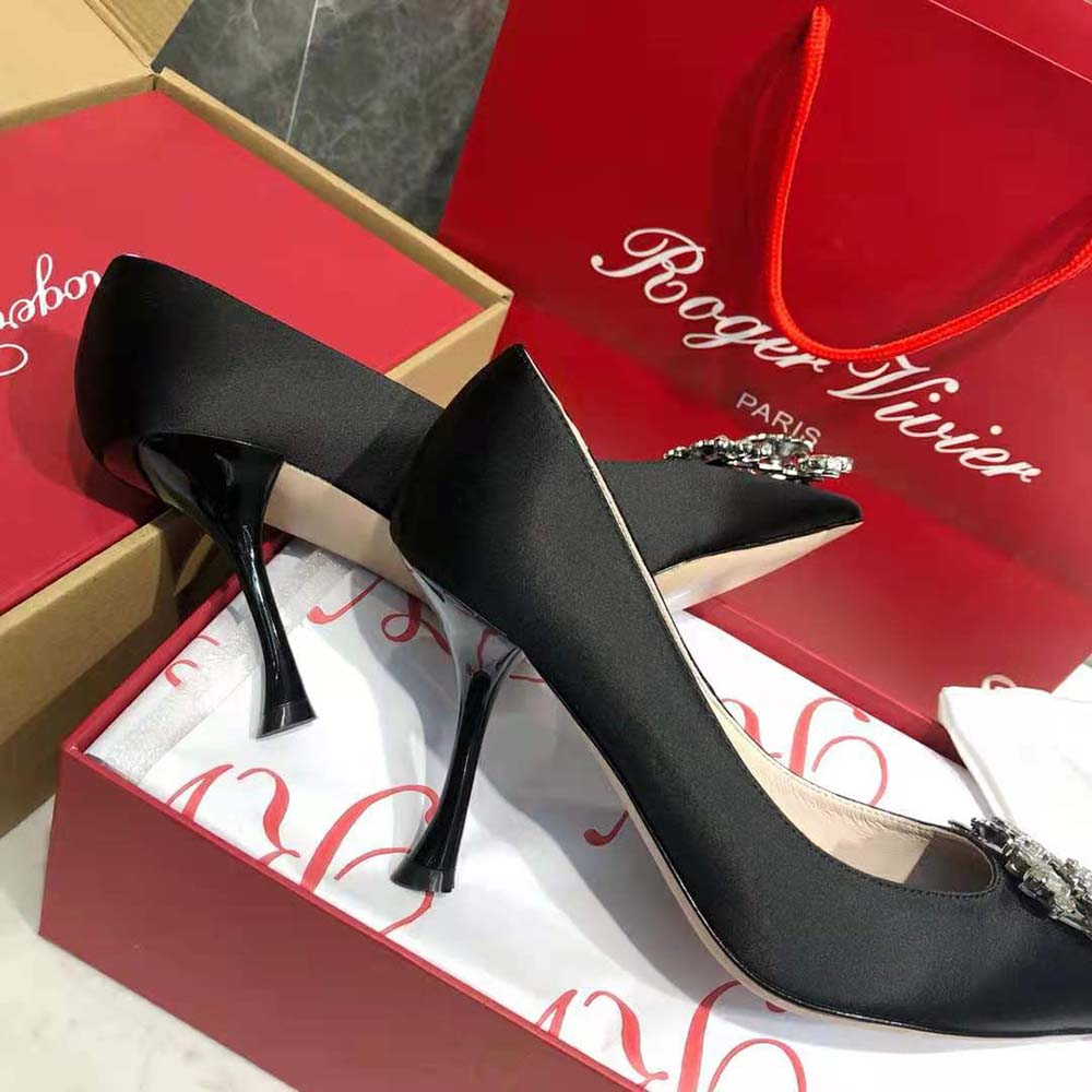 Roger Vivier Women RV Bouquet Strass Buckle Pumps in Satin-Black - image 9