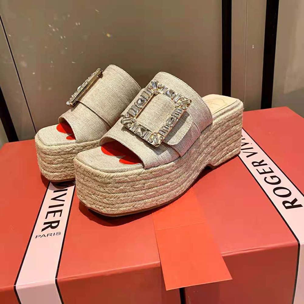 Roger Vivier Women Strass Buckle Espadrille Platform Mules in Fabrics - image 4