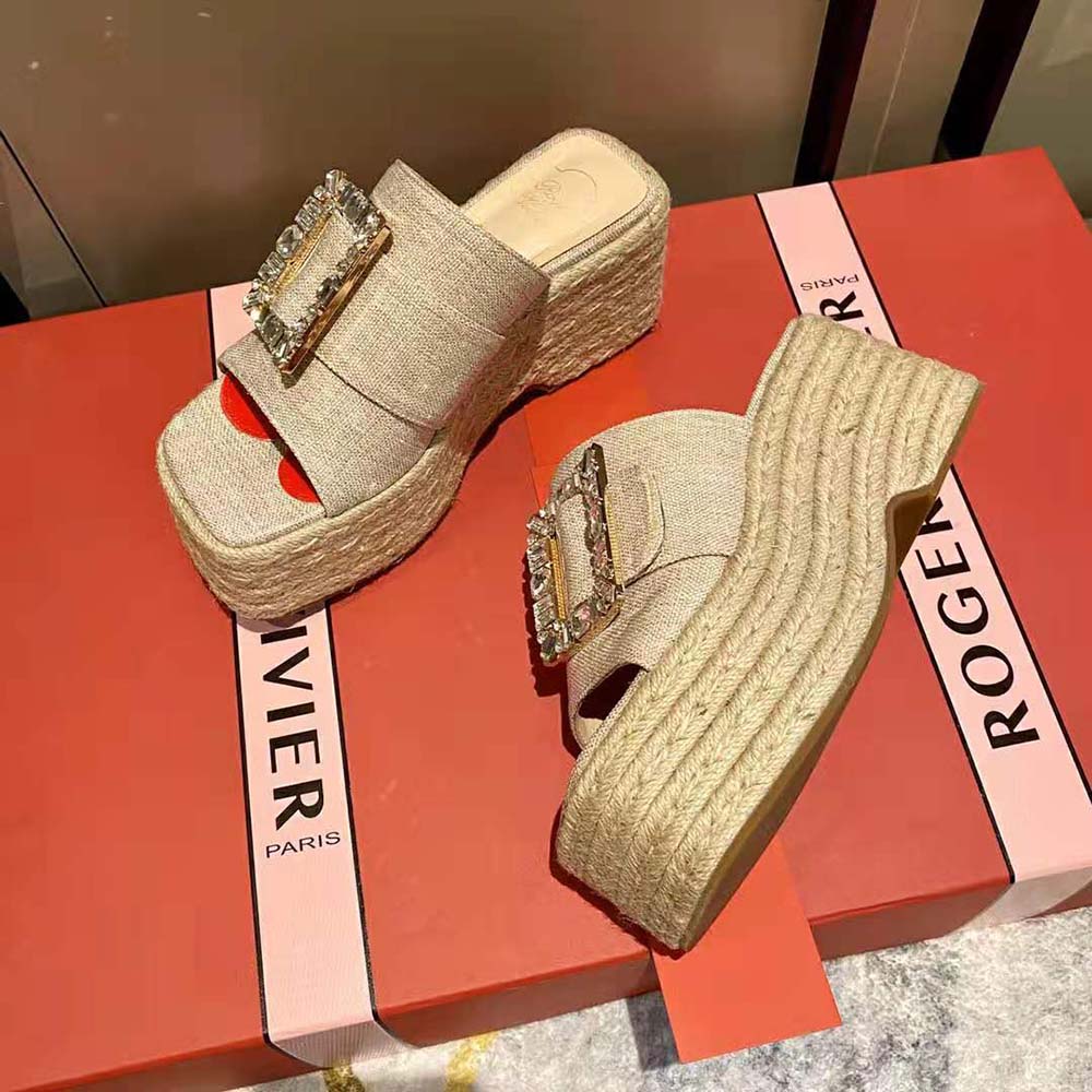 Roger Vivier Women Strass Buckle Espadrille Platform Mules in Fabrics - image 5