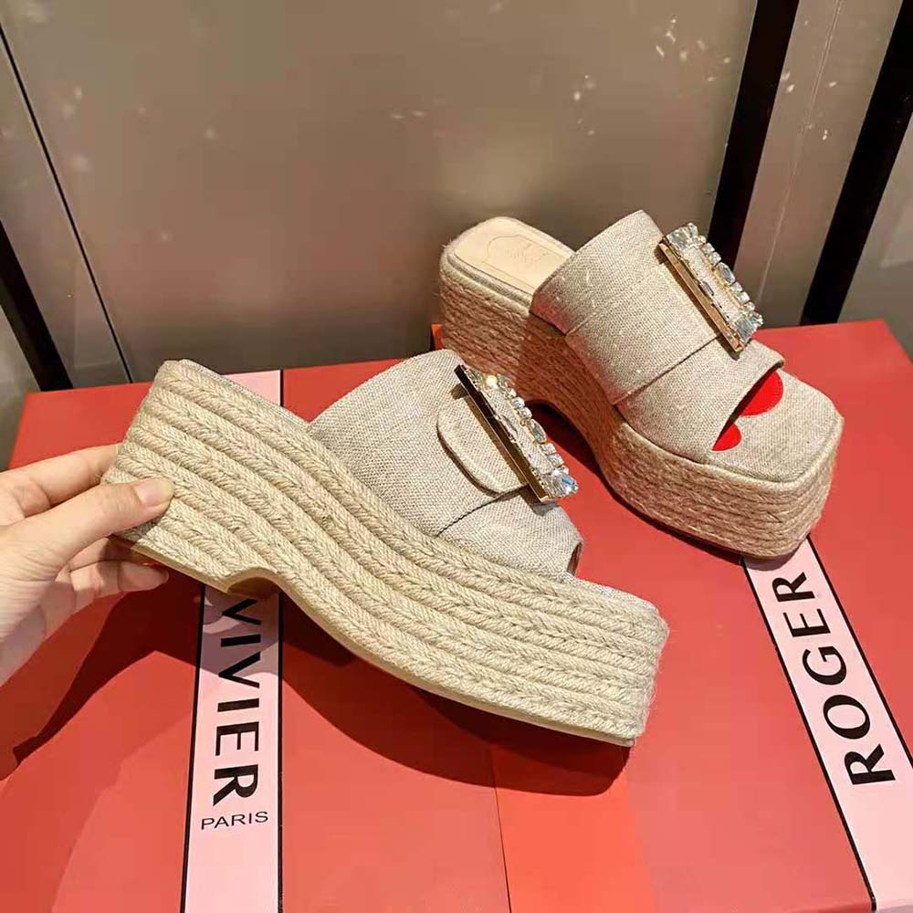 Roger Vivier Women Strass Buckle Espadrille Platform Mules in Fabrics - image 6